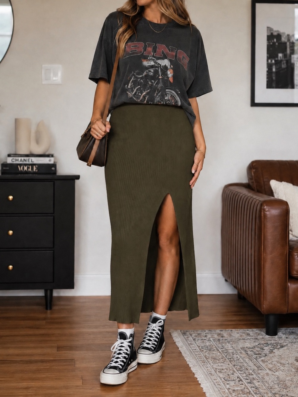 Good American Ribbed Midi Skirt